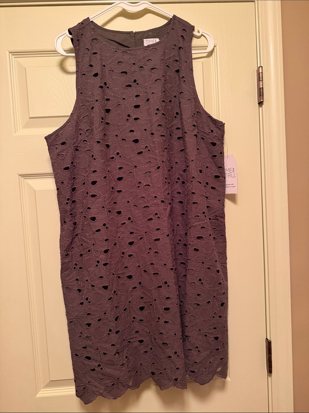 Lace Eyelet Sleeveless Shift Dress - olive oak